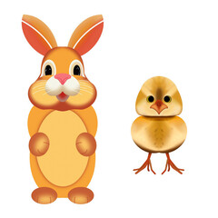 Obraz na płótnie Canvas cute Easter bunny and chicken hand-drawn on a white background