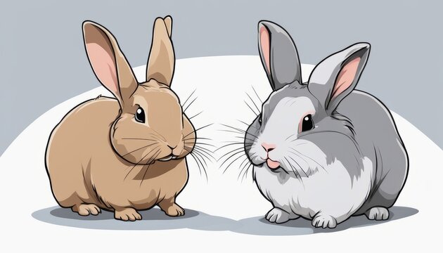 Two cartoon rabbits sitting on a white background