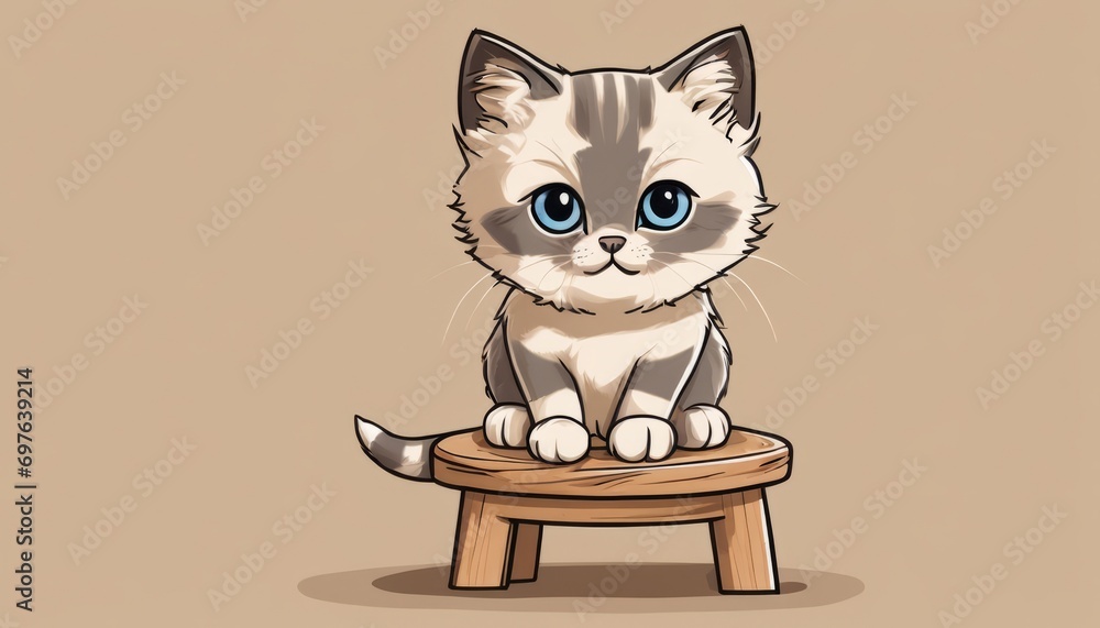 Poster A kitten sitting on a stool