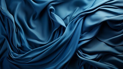 Obraz premium A serene ocean of blue fabric cascades over a smooth surface, evoking a sense of tranquility and the effortless elegance of fine clothing