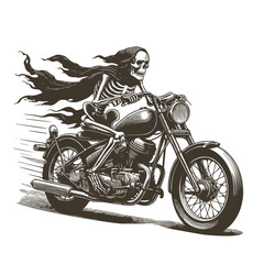 Highly detailed vector illustration of a skeleton riding a motorcycle - 697640097