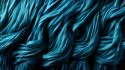 Vibrant brushstrokes of teal dance across a canvas of rich blue fabric, creating an abstract masterpiece that evokes a sense of depth and wonder