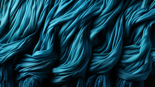 Vibrant brushstrokes of teal dance across a canvas of rich blue fabric, creating an abstract masterpiece that evokes a sense of depth and wonder