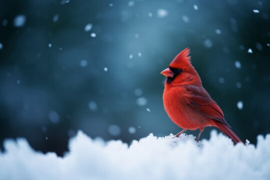 Cardinalis cardinalis, Northern Cardinal on a snow in winter