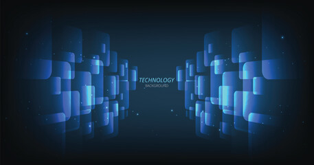 Square geometric technology background design.Vector abstract technology illustration Square geometric on a dark blue background.High-tech Square connection system concept. - obrazy, fototapety, plakaty