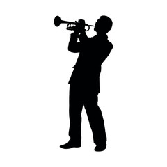 Man playing trumpet vector black silhouette. © Andreas