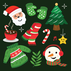 flat design hand drawn Christmas element set.Vector illustration