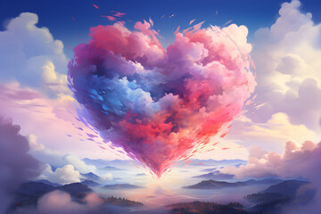 A heart shaped cloud of colorful abstract beauty is a valentine's day love cloud in the sky,
