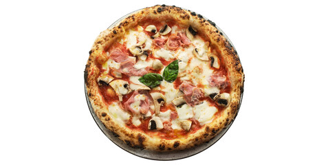 Neapolitan Pizza placed in a plate on a white background