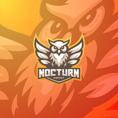 Esport team owl logo vector illustration. Emblem logo mascot on orange gradient background.