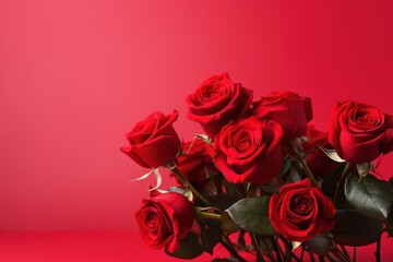 red roses placed valentine's day red background