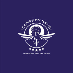 Aviator silhouette mascot vector logo illustration. Air transportation company emblem identity.