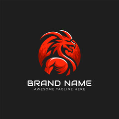 Humanoid dragon mascot vector logo illustration. Creative and unique dragon as company brand identity.