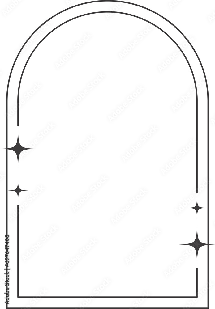 Poster aesthetic frame and shape with stars. minimal y2k outline graphic design with sparkles. abstract arc