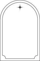 Aesthetic frame and shape with stars. Minimal y2k outline graphic design with sparkles. Abstract arch border. Trendy boho geometric template.