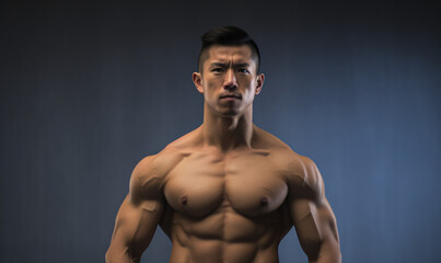 Fototapeta na wymiar Asian male bodybuilder, muscular, robust, and well-defined physique
