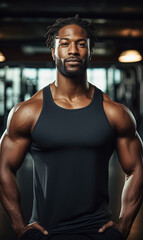 Fototapeta na wymiar Fitness concept illustration featuring a muscular African American male bodybuilder, vertical image