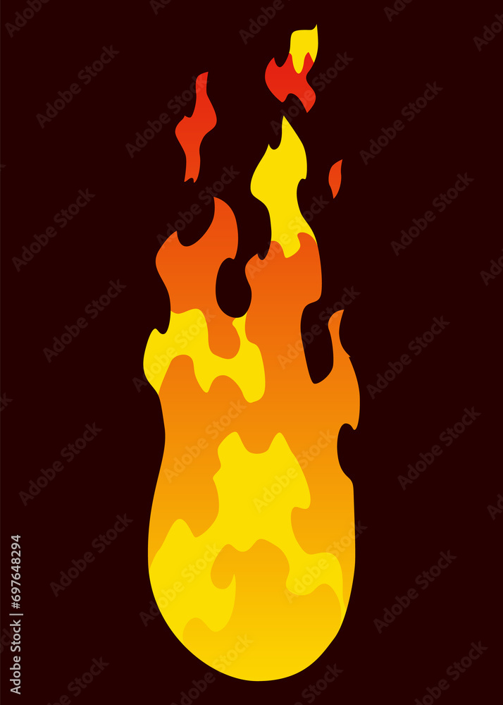 Poster fire animation sprite. red and orange fire flame. hot flaming element for game animation. icon in ca