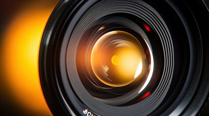 Close-up shot of a DSLR lens aperture with colored highlights. - obrazy, fototapety, plakaty