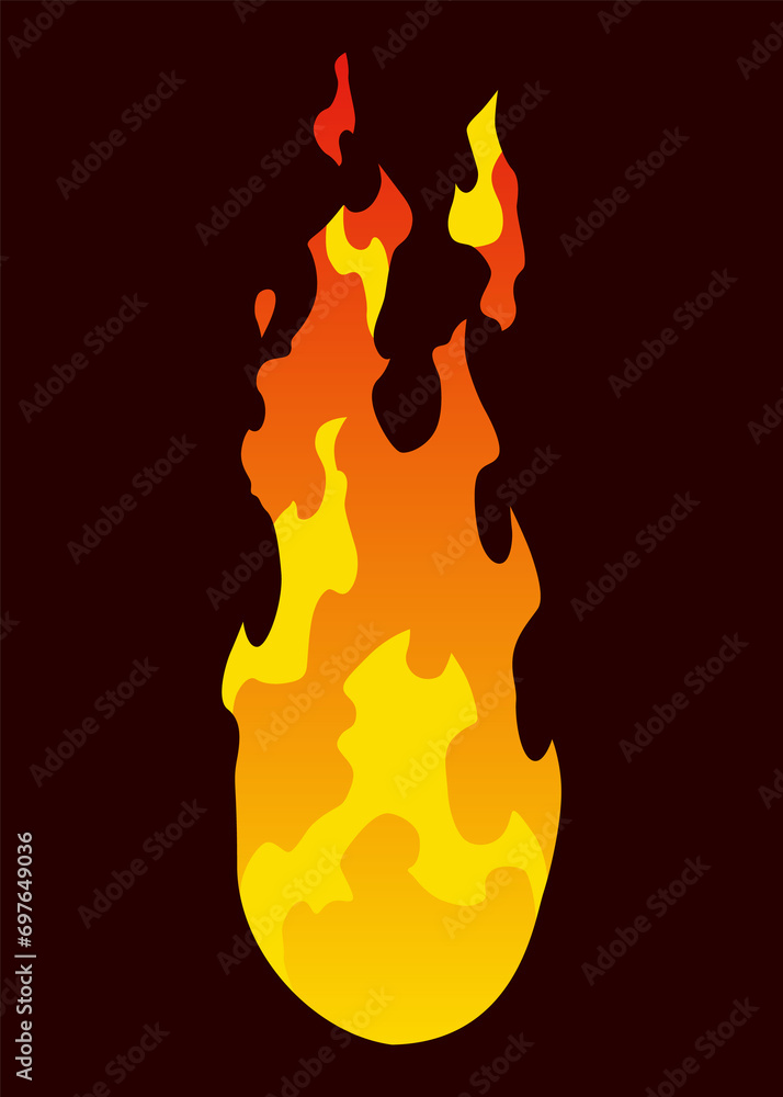 Poster fire animation sprite. red and orange fire flame. hot flaming element for game animation. icon in ca