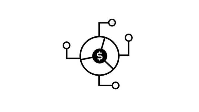 Animated financial concept icon with dollar sign and connecting points on white background.