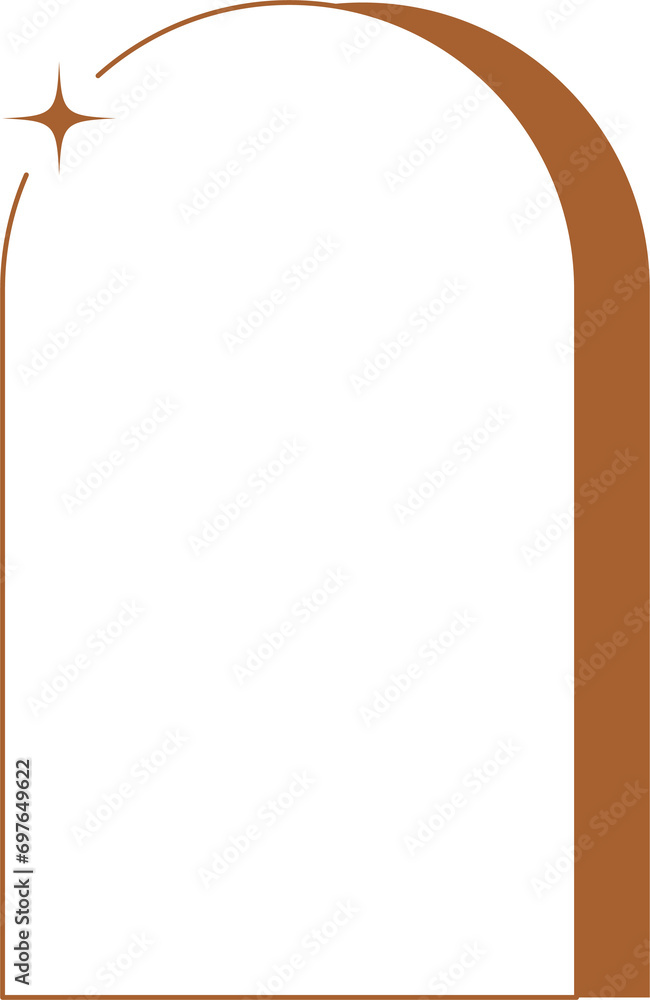 Poster aesthetic frame shape. outline minimal graphic element with stars. abstract boho arch with sparkles.