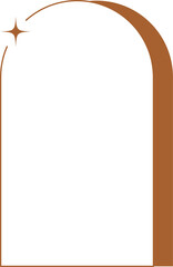Aesthetic frame shape. Outline minimal graphic element with stars. Abstract boho arch with sparkles. Trendy geometric template for poster and story.