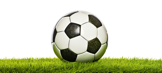 Soccer ball on green grass, cut out