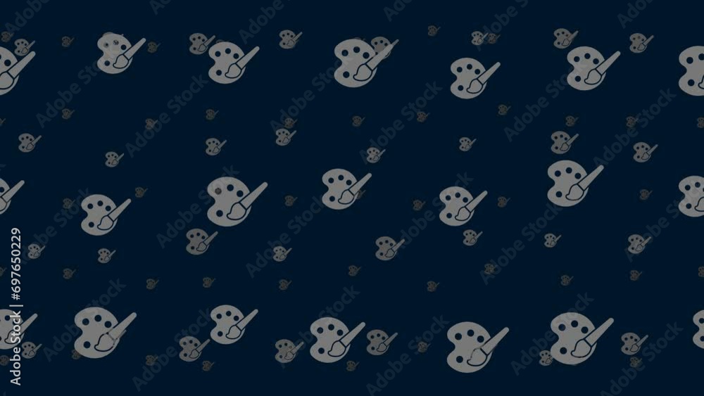 Poster palette symbols float horizontally from left to right. parallax fly effect. floating symbols are loc