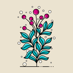 Plant Berry Vector. Decorative plant in flower pot set flat illustration. purple berry plant in pot image for office interior design or home interior, plant vase vector