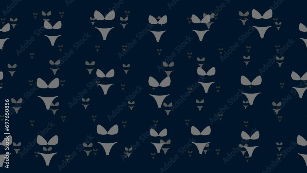 Poster bikini symbols float horizontally from left to right. parallax fly effect. floating symbols are loca