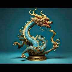 Fototapeta premium chinese dragon statue against blue background 