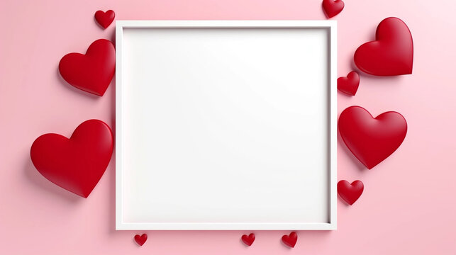 blank photo template square frame valentine day love style mockup design illustration. Beautiful background or for valentine’s day. Beautiful background design for a valentine’s card, greeting card.