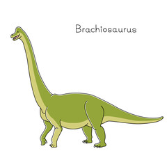 笑顔で可愛い恐竜ブラキオサウルス（カラー,横向き）