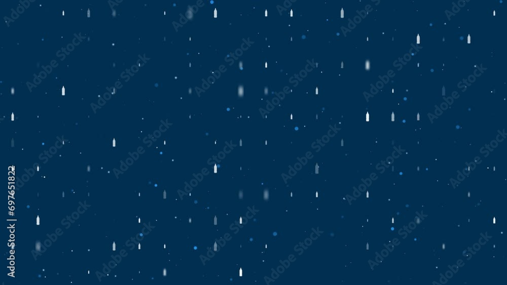Poster template animation of evenly spaced plastic bottle symbols of different sizes and opacity. animation