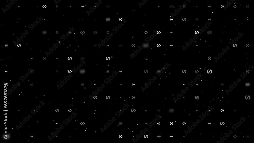Poster template animation of evenly spaced polymer symbols of different sizes and opacity. animation of tra