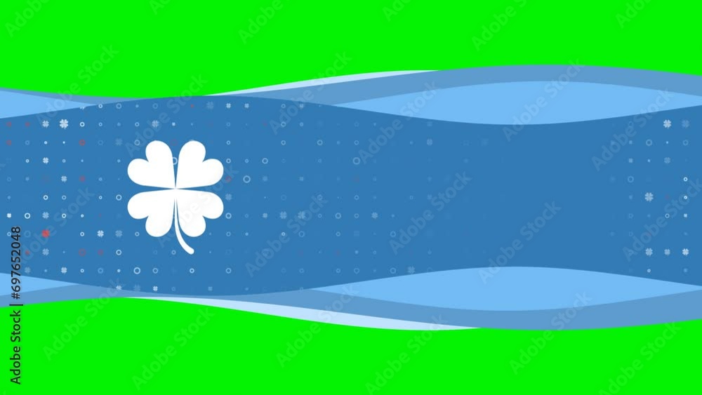 Poster animation of blue banner waves movement with white four-leaf clover symbol on the left. on the backg