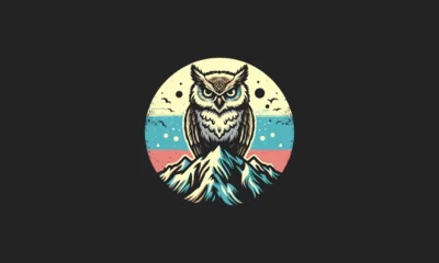 Photo sur Aluminium brossé Dessins animés de hibou owl on mountain vector illustration flat design