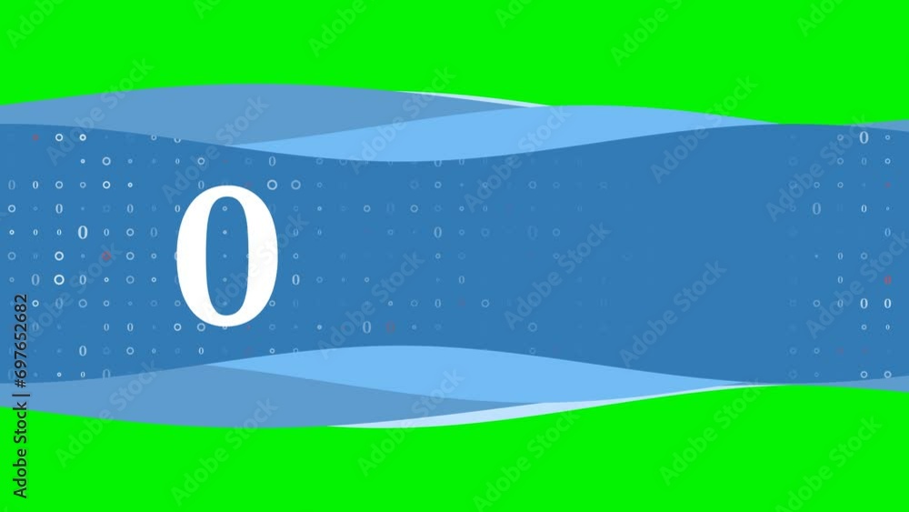 Aufkleber animation of blue banner waves movement with white number zero symbol on the left. on the background