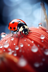 Fototapeta premium ladybug with bokeh, photographed autumn scene created with Generative Ai