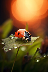 ladybug with bokeh, photographed autumn scene created with Generative Ai