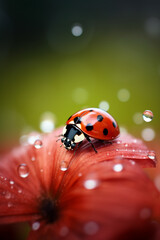 Obraz premium ladybug with bokeh, photographed autumn scene created with Generative Ai