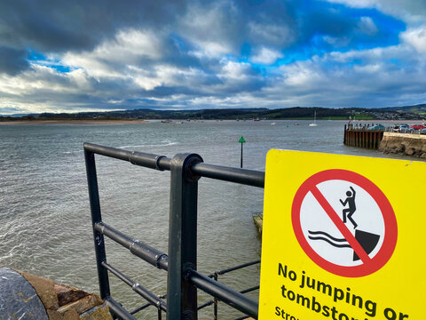 No jumping sign at Devon beach in the UK