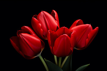 photography of some red tulip flowers on a black background, in the style of playful compositions created with Generative Ai