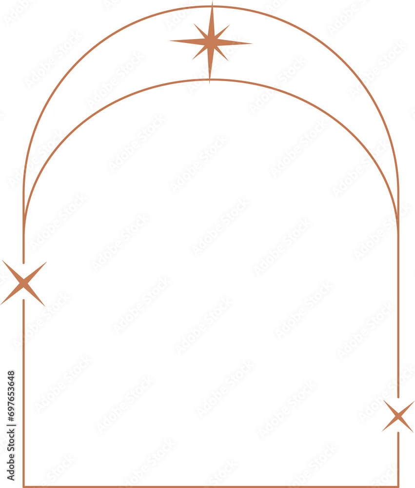 Poster aesthetic frame shape. outline minimal graphic element with stars. abstract boho arch with sparkles.