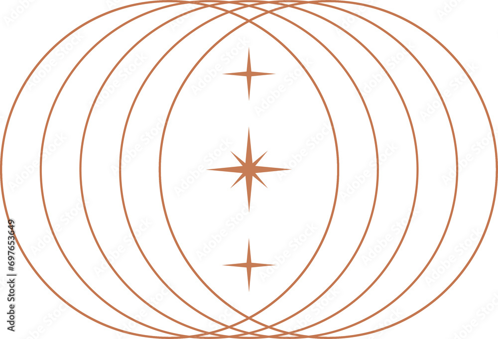 Poster aesthetic orbits shape. outline minimal graphic element with stars. abstract boho ovals with sparkle