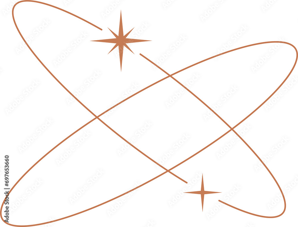 Poster aesthetic orbits shape. outline minimal graphic element with stars. abstract boho ovals with sparkle