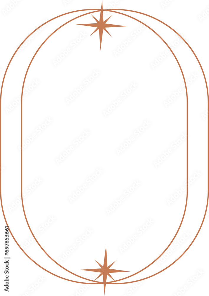 Poster aesthetic frame shape. outline minimal graphic element with stars. abstract boho arch with sparkles.