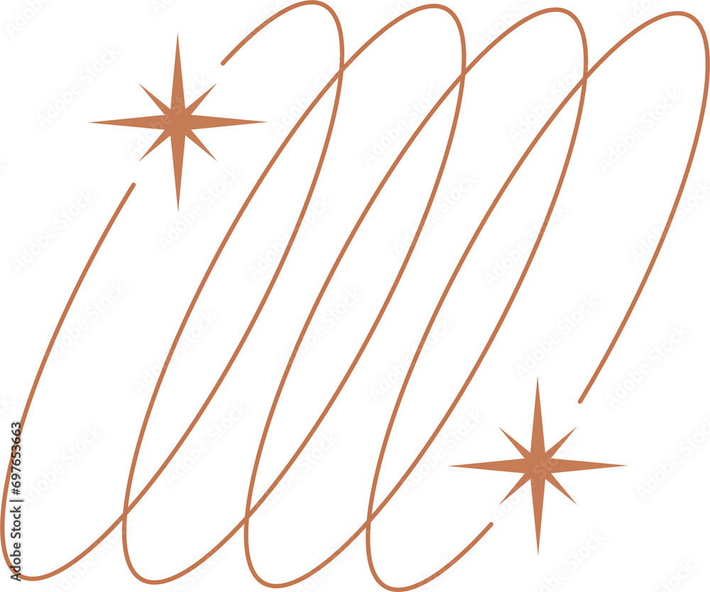 Poster aesthetic orbits shape. outline minimal graphic element with stars. abstract boho ovals with sparkle