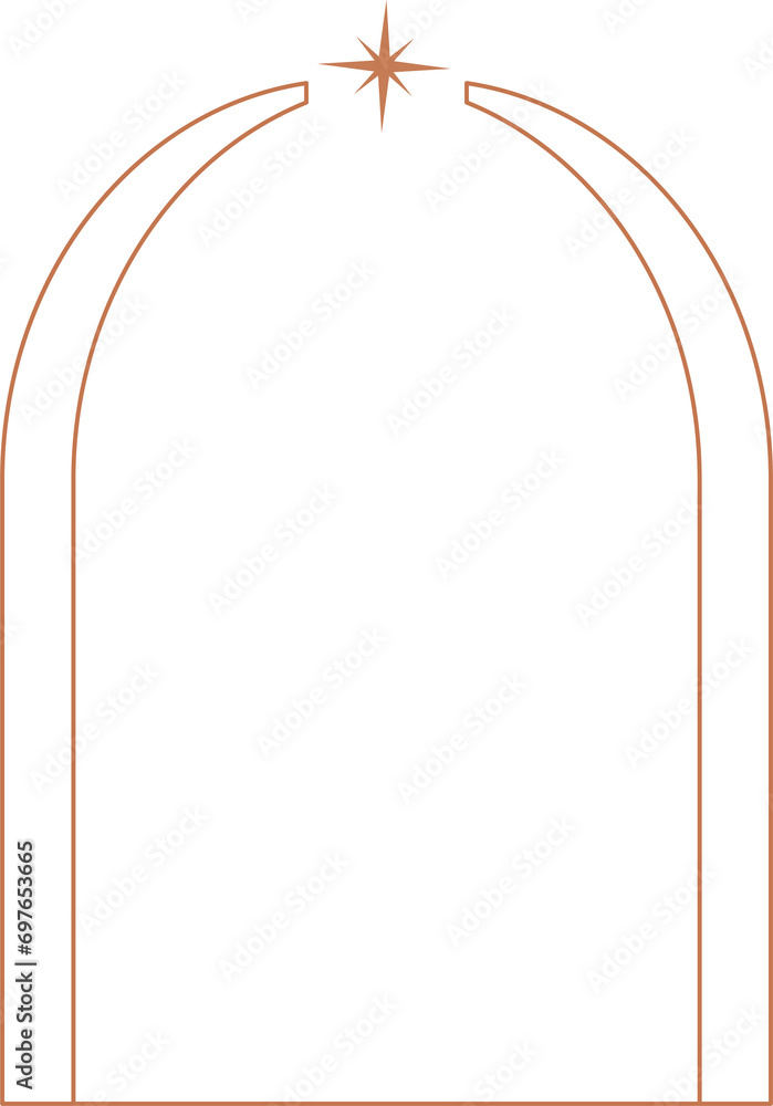 Poster aesthetic frame shape. outline minimal graphic element with stars. abstract boho arch with sparkles.